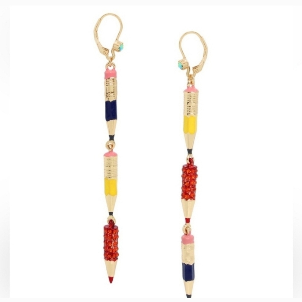 👉✨️Betsey-Johnson Faux Stone Pencil Mismatch Linear Earrings